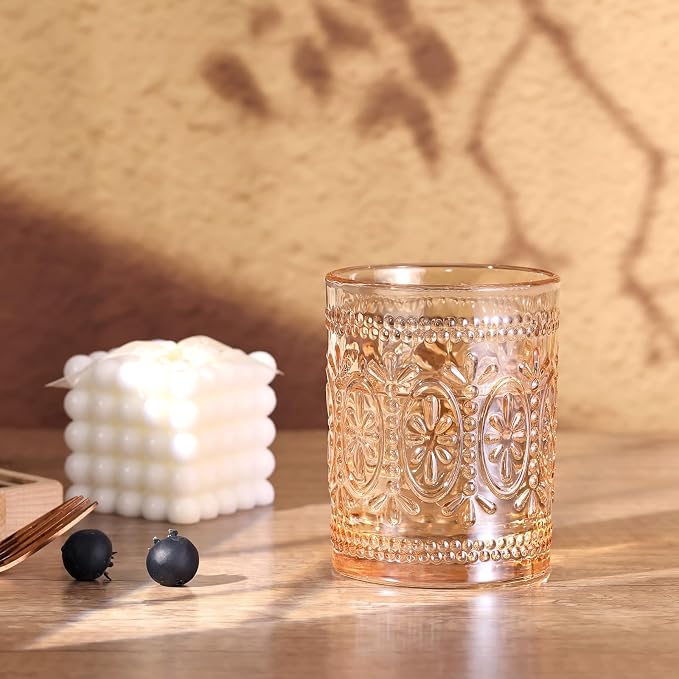 abrwyy Amber Glassware set of 4, Vintage Drinking Glasses, 10oz Heavy Duty - Image 4