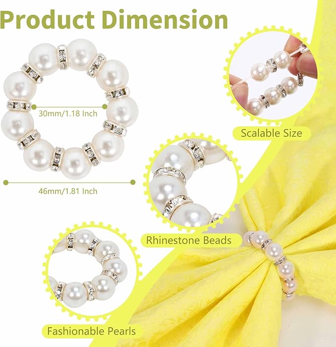 GENMOUS Set of 100 Silver Pearl Napkin Rings, Elegant Imitation Beaded Stylish - Image 3
