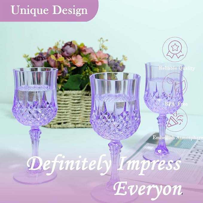 12Pack Plastic Wine Glasses, 7oz Vintage Goblets - Image 5