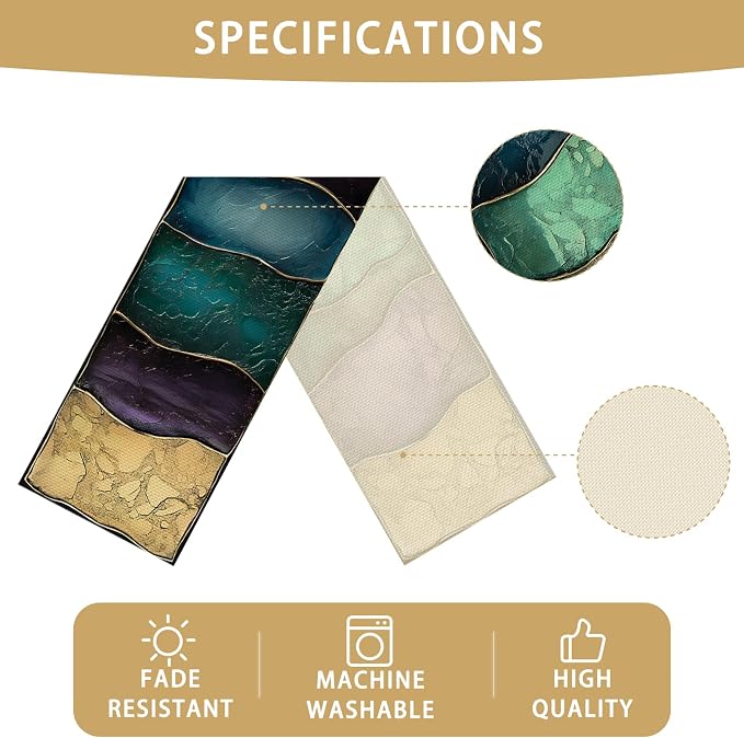 Purple Marblre Burlap Table Runner Seasonal Spring Fall Kitchen Dining Linen - Image 5