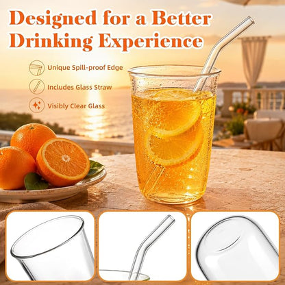6 Pieces Drinking Glasses with Straw, 16 Oz Clear Water Glass Set | Lead-free - Image 4