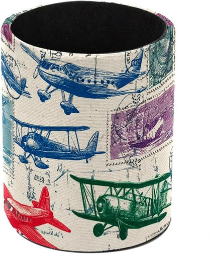 Leather Pen Holder for Desk, Airplane Retro Stamps Pencil Cup Pen Organizer by Unknown