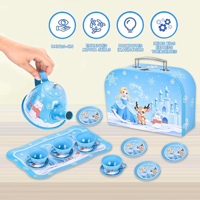 Tea Party Set for Little Girls, Pretend Tin Teapot Set - Image 5