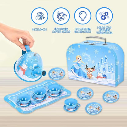 Tea Party Set for Little Girls, Pretend Tin Teapot Set - Image 5