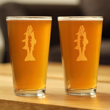 Bevvee Trout - Pint Glass for Beer - Trout Fishing Gifts for Fisherman - Fun Fish Cups & Lake House Decor - Set of 2-16 oz