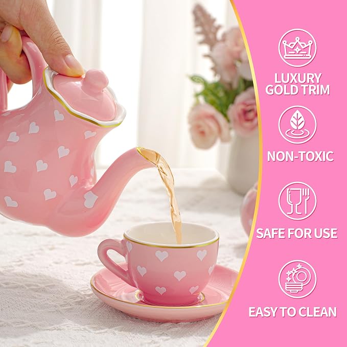 TUZT Tea Party Set for Little Girls Ages 3-8, Princess Tea Time Toy Includes - Image 3