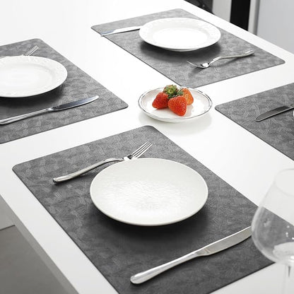 Vinyl Placemats Set of 6 Heat Resistant Easy Clean Non-Slip Place Mats for Dining Table Faux Leather Waterproof Stain Resistant Wipeable Washable PVC Table Mats(6, Gray)