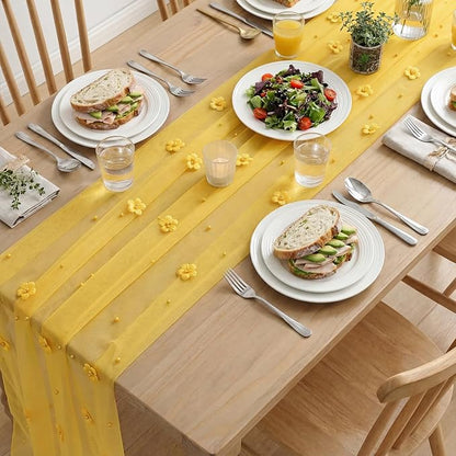 Artoid Mode Yellow Flower Pearl Yellow Gauze Table Runner 10FT 3PC, Seasonal - Image 5