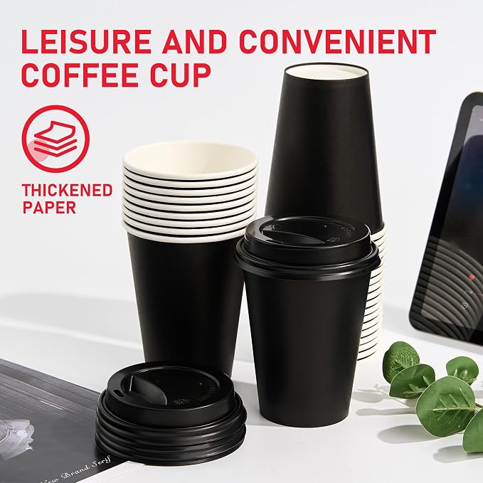 12 oz Paper Coffee Cups with Lids 100 Pack, To Go Cups, - Image 2