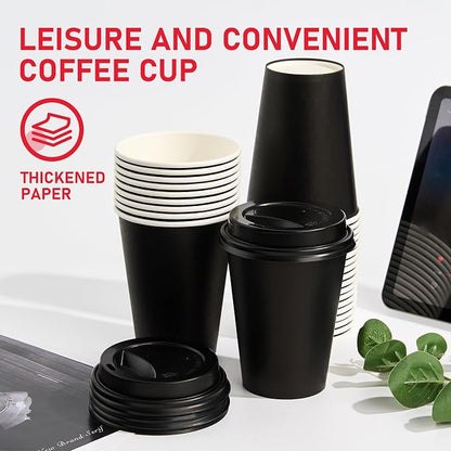 12 oz Paper Coffee Cups with Lids 100 Pack, To Go Cups, - Image 2