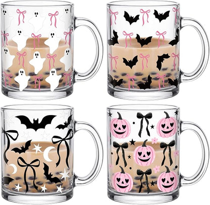 Tioncy 4 Pcs Halloween Coffee Mugs 12 oz Pink Pumpkin Glass Cups by Tioncy