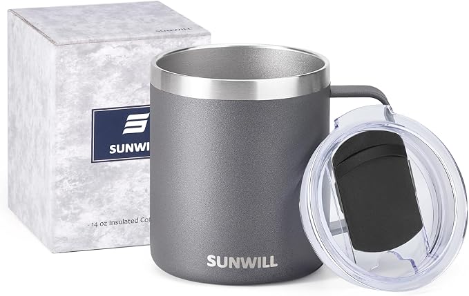 SUNWILL Travel Coffee Mug with Lid, Insulated Tumbler with Handle, 14 oz - Image 5