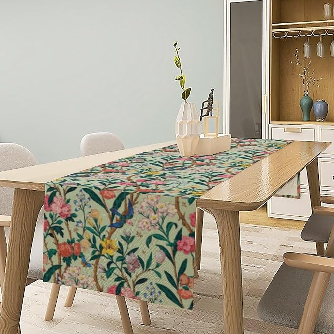 William Morris Floral Table Runner, Birds Butterflies and Bees Botanical Flower - Image 2