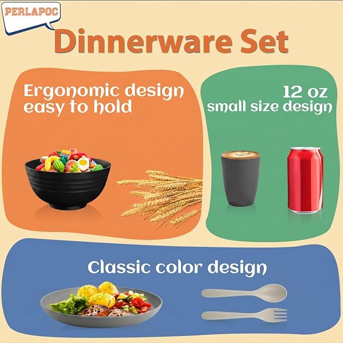 20 PCS Wheat Straw Plates and Bowls Sets, Kids Dishes Dinnerware Sets - Image 7