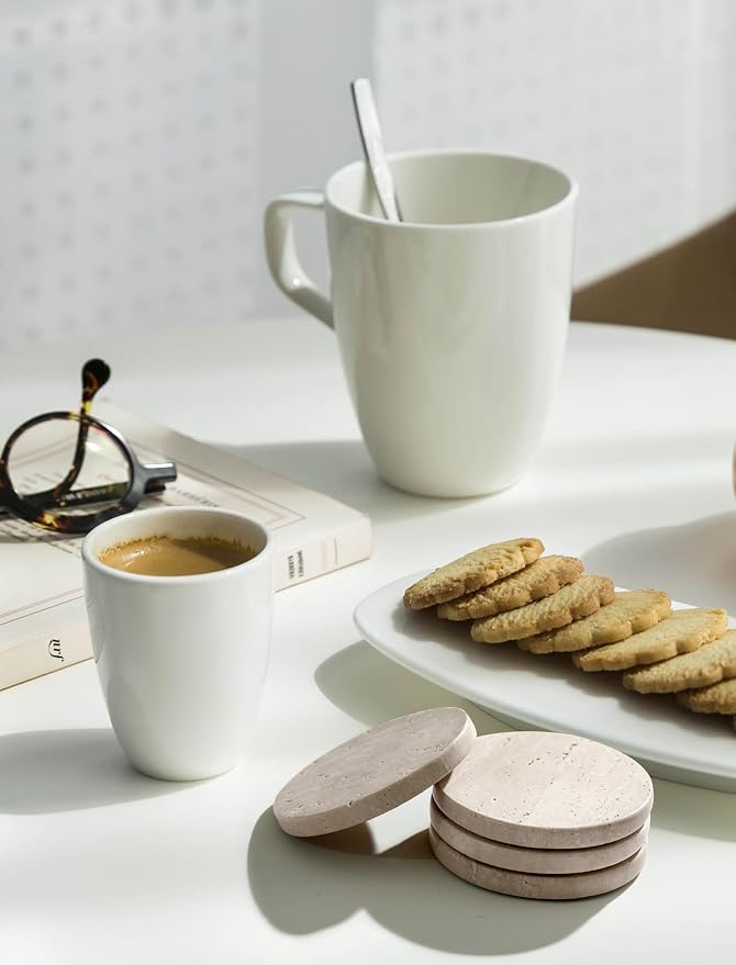 Beige Travertine Coasters Set of 4, Marble Absorbent Coasters 4 '', - Image 7