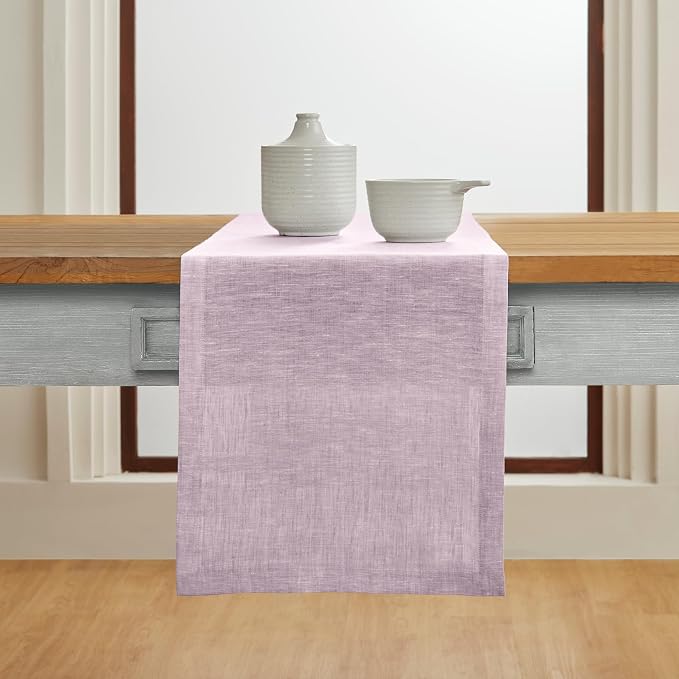 Solino Home 100% Pure Linen Table Runner Lavender Long, Athena 14 x 90 in | - Image 2