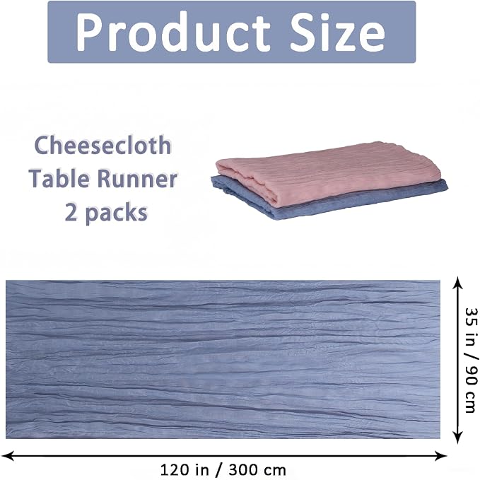 Cheesecloth Table Runner 2 Pack Dusty Pink and Dusty Blue, Boho Gauze Table - Image 3