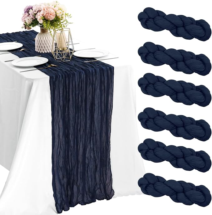 6 Pieces Navy Blue 10FT Cheesecloth Table Runner Boho Gauze Fabric Table Runner by JALANCY