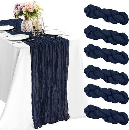 6 Pieces Navy Blue 10FT Cheesecloth Table Runner Boho Gauze Fabric Table Runner by JALANCY