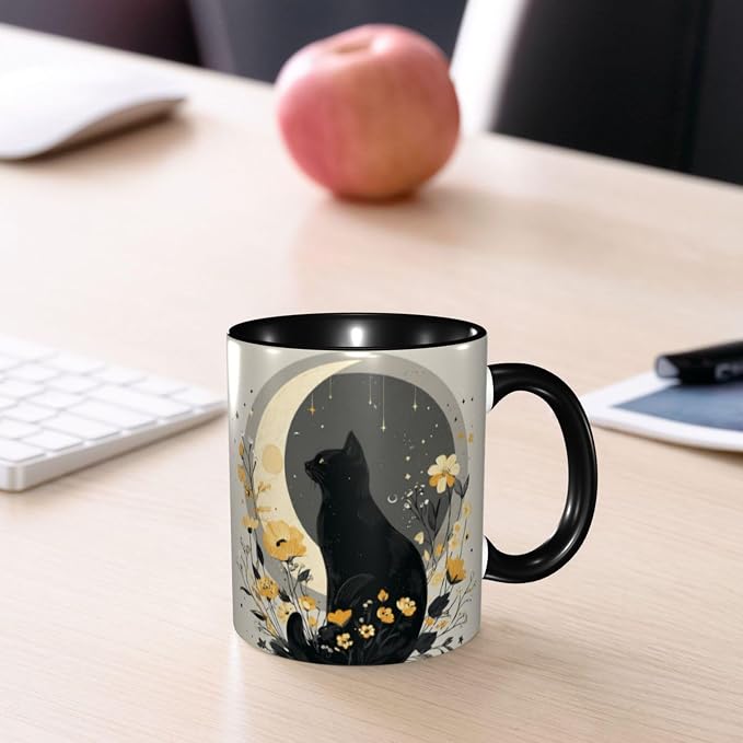 Yrebyou Cat and Moon Coffee Mug 11oz Ceramic Cup - Image 7