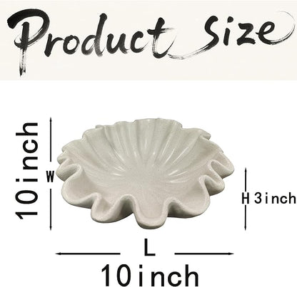 10" Large Handmade Decorative Bowl decor, Handicraft Scalloped Bowls for Modern Home Decor,Ruffle Decor,Key Bowl for Entry Table,Decorative Fruit Bowl for Kitchen Counter,Light Gray