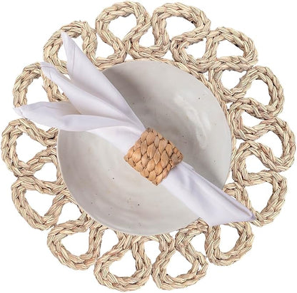 13.8" Set of 8 Round Seagrass Placemats | Boho Woven Rattan Table Mats | Farmhouse Wicker Spring Plate Chargers Like Water Hyacinth, Seagrass for Wedding, Party, Christmas, Events