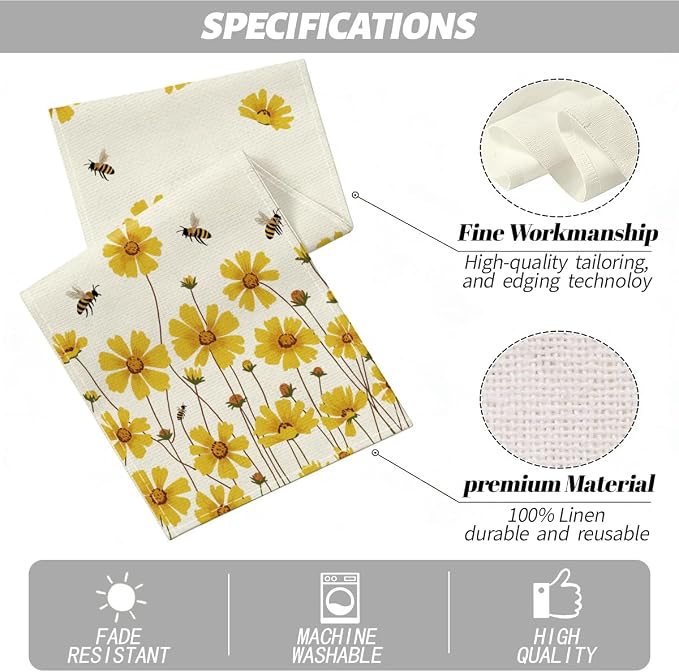 Yellow Flowers Daisy Bees Summer Table Runner, Kitchen Table Decorations | - Image 2