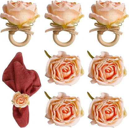 Flower Napkin Rings Set of 8, Handmade Rose Napkin Holder by Getfitsoo