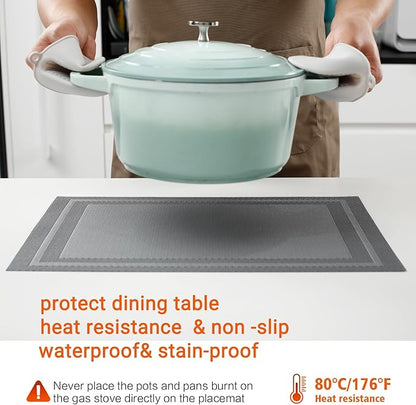 Placemats Set of 8,Washable,Heat and Stain Resistant Indoor/Outdoor Place mats,Vinyl Woven Non Slip Table Mats for Restaurant Table Protection,PVC Placemats(Gray,8PCS)