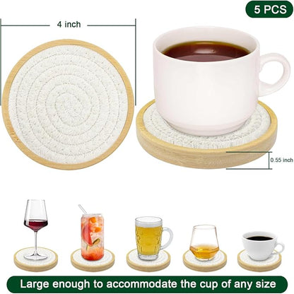 Wood Coasters for Drinks, Eykao Absorbent Coaster Sets of 5, Woven Drink - Image 6
