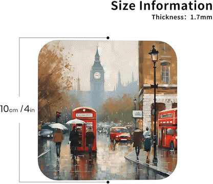 4Pcs Leather Coaster for Drinks London Impression Cup Coasters Aesthetic Drink - Image 2