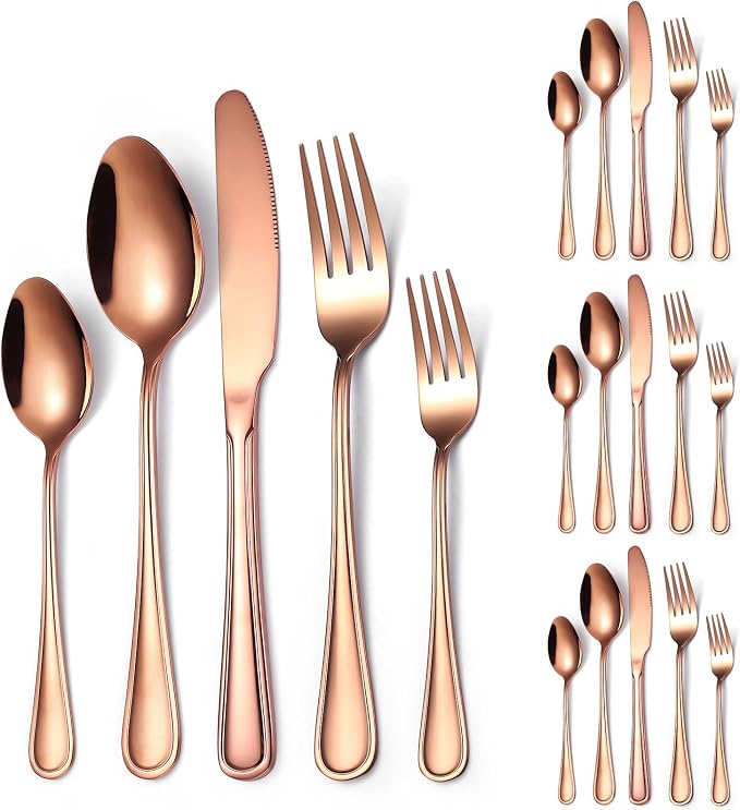 20 Pieces Rose Gold Flatware Set by A%C2%B7HOUSEWARE