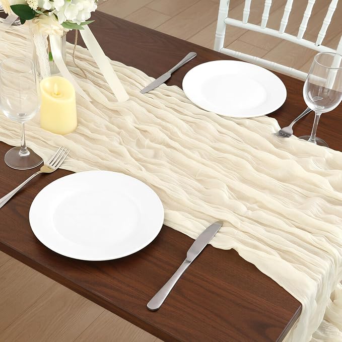 6 Pack Ivory White Cheesecloth Table Runner 120 Inch Boho Wedding Decor | - Image 7