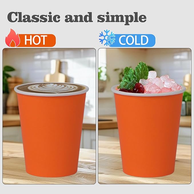120 Pack 9 oz Disposable Orange Paper Cups - Image 3