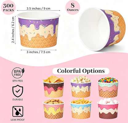 Aodaer 300 Pack 8 oz Paper Cups Disposable Ice Cream Bowls Dessert Cups Sundae - Image 2
