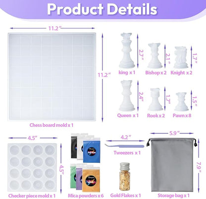 HeyClear Chess Set Resin Molds, Chess Board Silicone Molds & 16PCS 3D Full Size - Image 4
