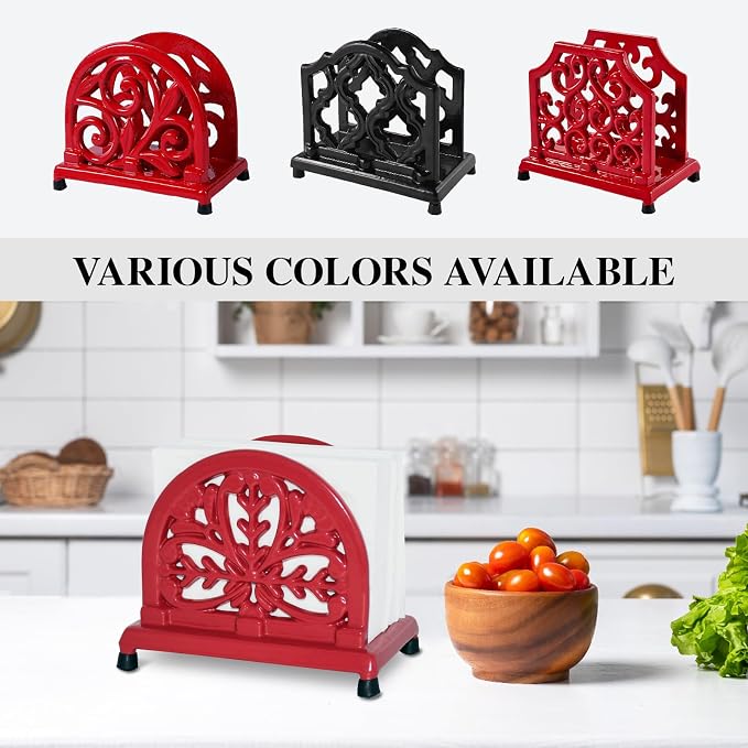 JOGREFUL Cast Iron Napkin Holder, Kitchen Organizer Mistletoe Pattern Red | - Image 2