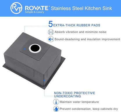 ROVATE 22x18 inches Drop-in Kitchen Sink Single Bowl Stainless Steel with 1 Hole, Handmade Topmount Kitchen Sink with Basket Strainer