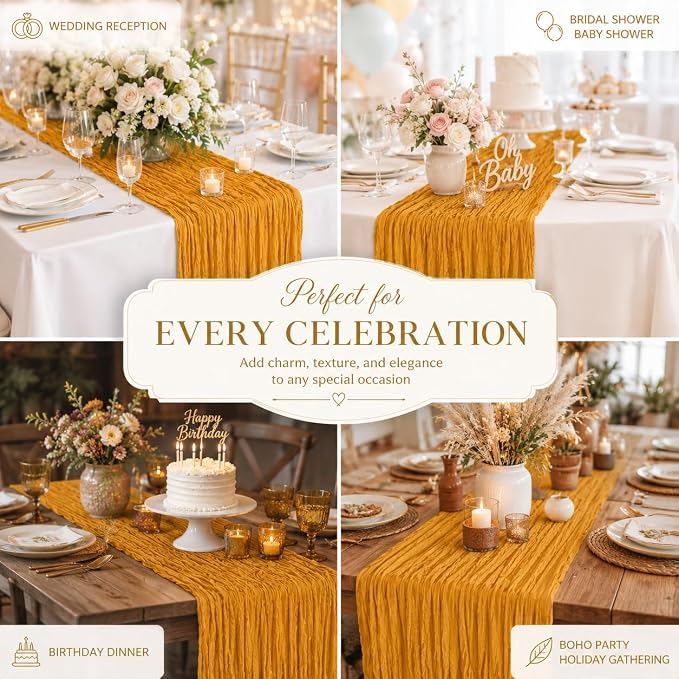 6 Pack Gold Cheesecloth Table Runner 22 x 120 Inch | 10FT Long Sheer Cheese - Image 4
