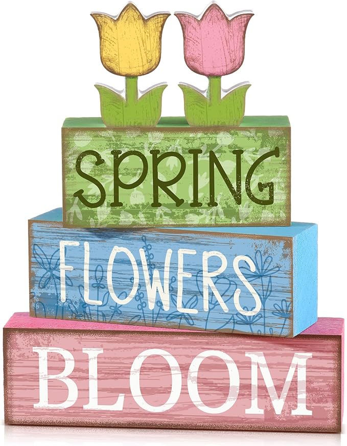 Moucuny 4 Pcs Spring Table Decor Wooden Tulip Spring Tiered Tray Decor Flowers by Moucuny