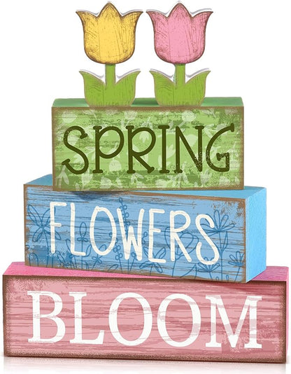 Moucuny 4 Pcs Spring Table Decor Wooden Tulip Spring Tiered Tray Decor Flowers by Moucuny