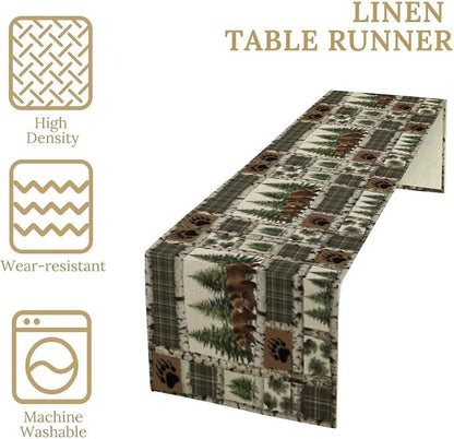 Rustic Cabin Moose Deer Bear Table Runner, Retro Bear Cottage Country Style - Image 4