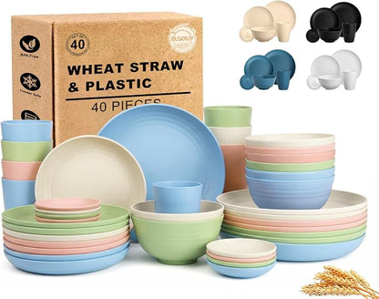 Plates and Bowls Sets 40 Piece, Wheat Straw Dinnerware Sets by BUSOKIP