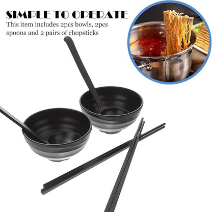 Luxshiny Multifunctional Melamine Noodle Bowls for Home and Restaurant Use Thick Plastic Ramen Soup Bowls with Smooth Polished Finish Easy to Clean and Stain-resistant Black