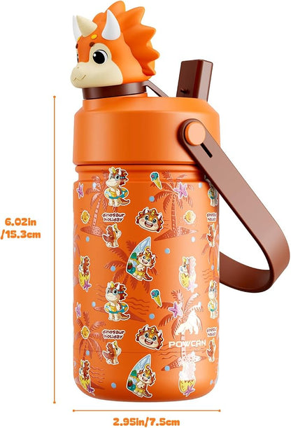 POWCAN 12 oz Kids Water Bottle Insulated: 2-in-1 Straw Spout Lid - Image 8