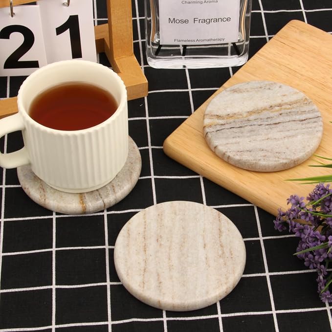 Natural Marble Coasters Set of 4, 4 inch Round, Viva Jade | Stone Coasters - Image 8