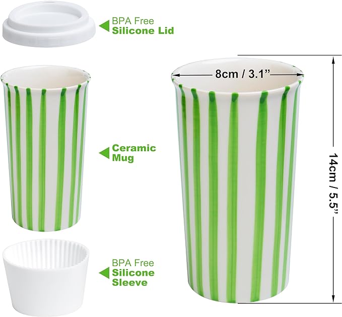Ceramic Travel Mug with Lid – Aesthetic Coffee Cup, Minimalist Reusable Coffee - Image 2