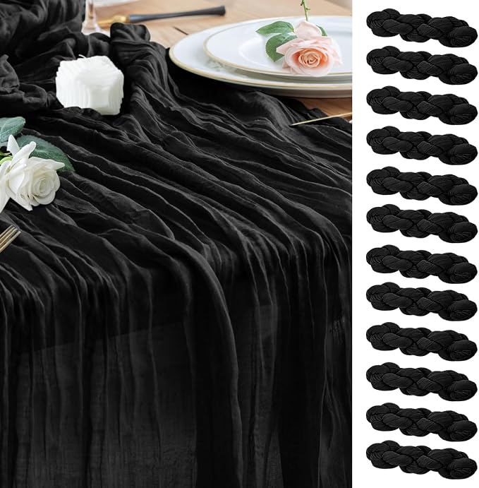 Cheesecloth Table Runner Black 10FT Boho Gauze Runner, 12 Pack | 120 Inch by Wokceer