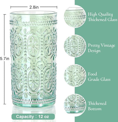 abrwyy Green Drinking Glasses, Vintage Glassware, 12oz Highball Glasses | - Image 2