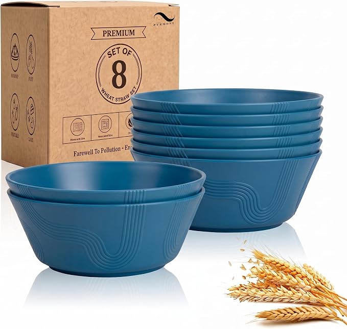 PYRMONT Large Salad Bowl 36 Oz Wheat Straw Bowls Set of 8 Alternative Plastic by PYRMONT